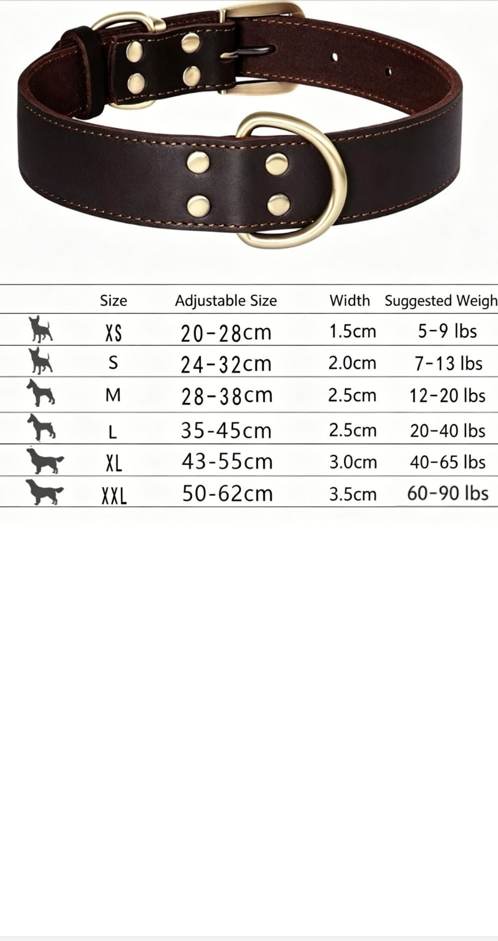 Premium Genuine Leather Dog Collar - Personalised Gold Nameplate for Small, Medium & Large Dogs