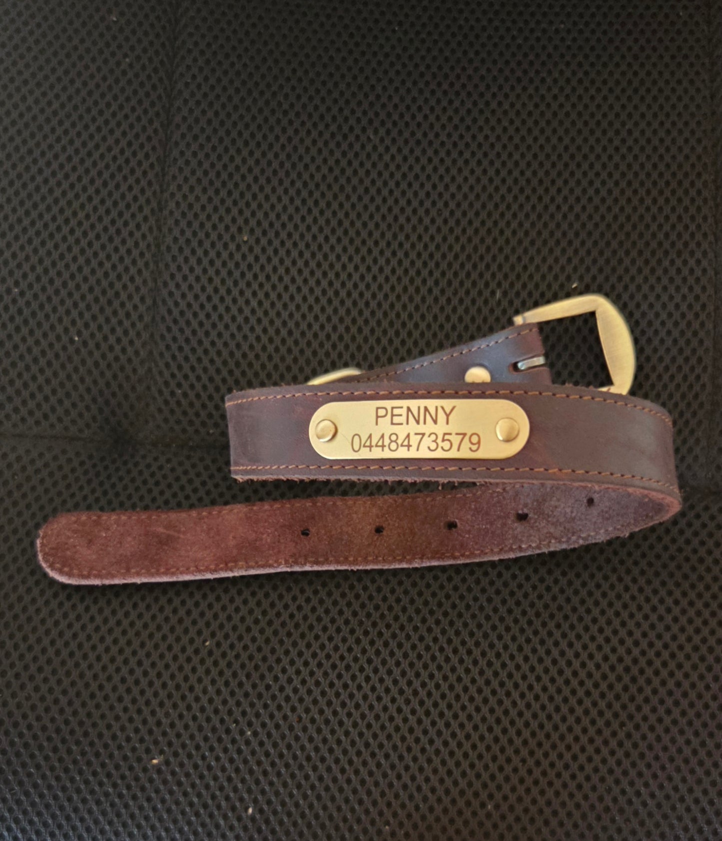 Premium Genuine Leather Dog Collar - Personalised Gold Nameplate for Small, Medium & Large Dogs