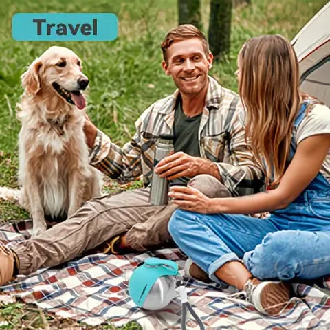 2-in-1 Pet Water Bottle with Silicone Bowl - Insulated, Leak-Proof, 285ml (Blue)