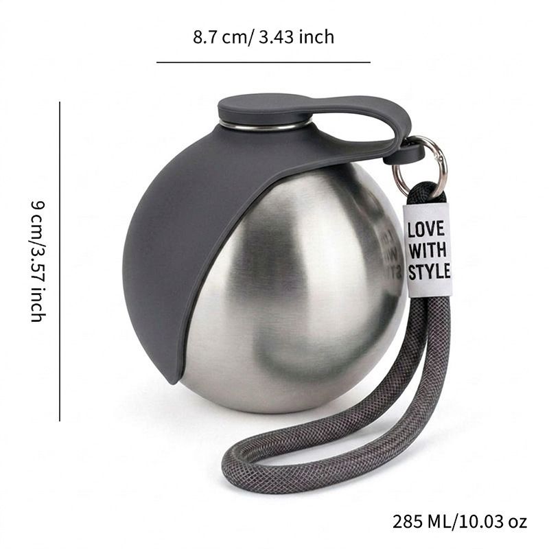 2-in-1 Pet Water Bottle with Silicone Bowl - Insulated, Leak-Proof, 285ml (Grey)