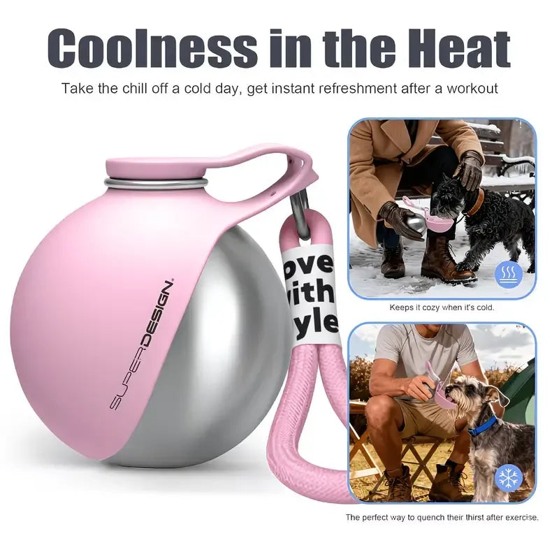 2-in-1 Pet Water Bottle with Silicone Bowl - Insulated, Leak-Proof, 285ml (Grey)