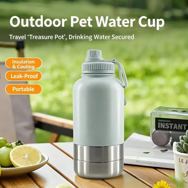 3-in-1 Outdoor Pet Insulated Water Bottle: 32oz Large Capacity, 24H Temperature Lock, Hidden Dual Bowls, 304 Stainless Steel, Leak-Proof & Portable, Essential for Dog Walking & Camping./BLUE