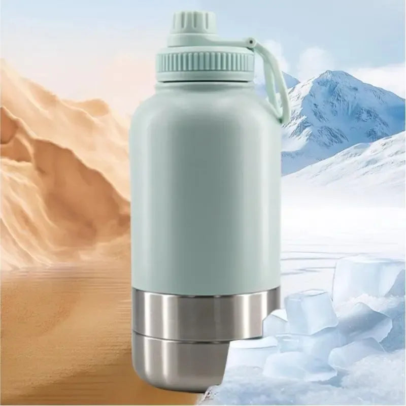 3-in-1 Outdoor Pet Insulated Water Bottle: 32oz Large Capacity, 24H Temperature Lock, Hidden Dual Bowls, 304 Stainless Steel, Leak-Proof & Portable, Essential for Dog Walking & Camping./BLUE