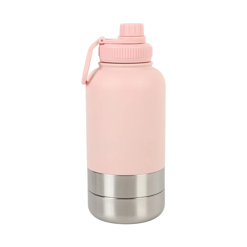 3-in-1 Outdoor Pet Insulated Water Bottle: 32oz Large Capacity, 24H Temperature Lock, Hidden Dual Bowls, 304 Stainless Steel, Leak-Proof & Portable, Essential for Dog Walking & Camping./BLUE