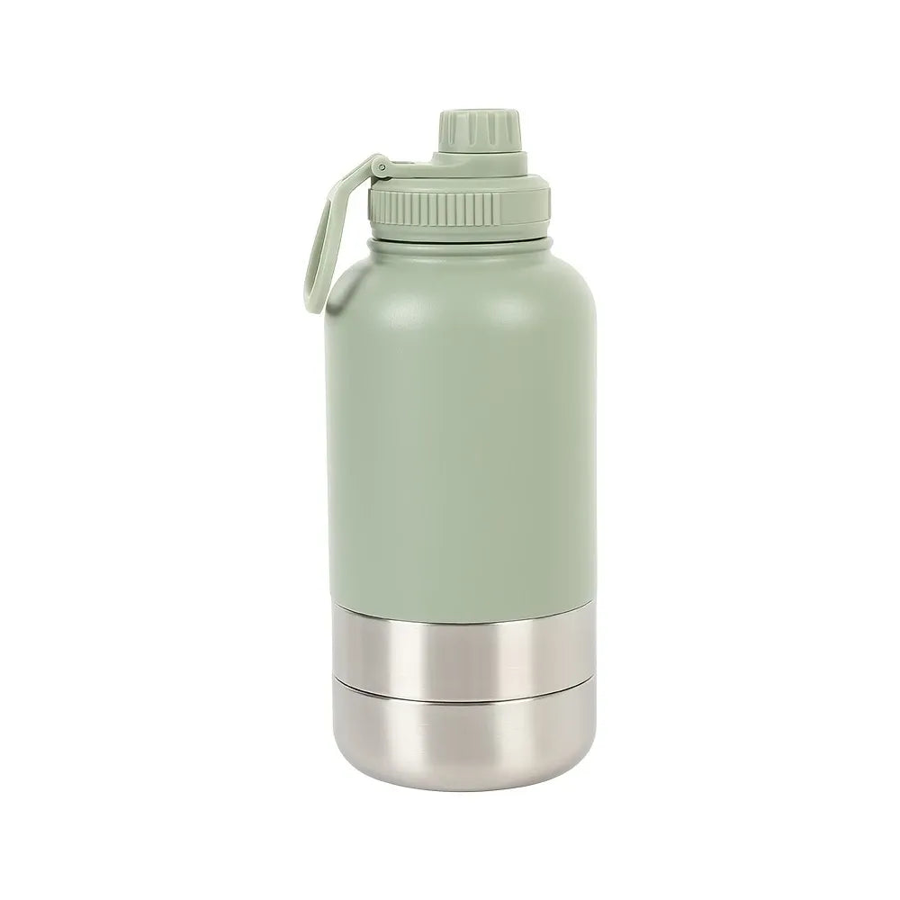 3-in-1 Outdoor Pet Insulated Water Bottle: 32oz Large Capacity, 24H Temperature Lock, Hidden Dual Bowls, 304 Stainless Steel, Leak-Proof & Portable, Essential for Dog Walking & Camping./BLUE