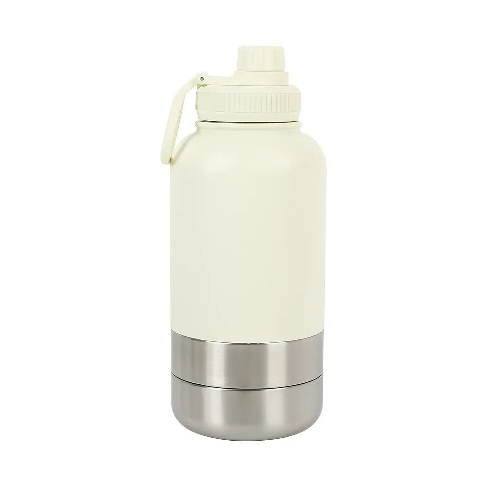 3-in-1 Outdoor Pet Insulated Water Bottle: 32oz Large Capacity, 24H Temperature Lock, Hidden Dual Bowls, 304 Stainless Steel, Leak-Proof & Portable, Essential for Dog Walking & Camping./BLUE