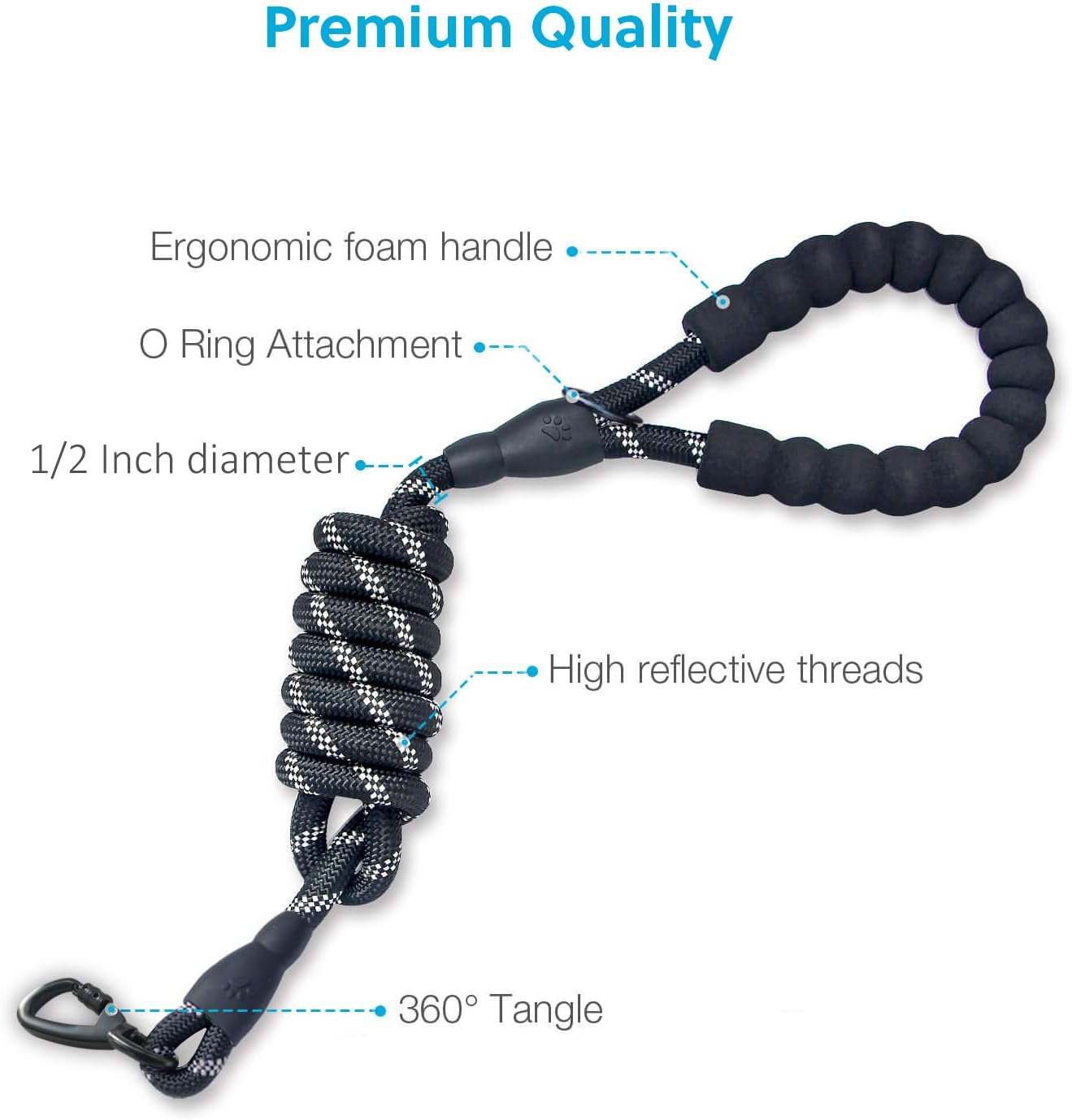 Black 1.5m Reflective Leash by dktraveldogs.com