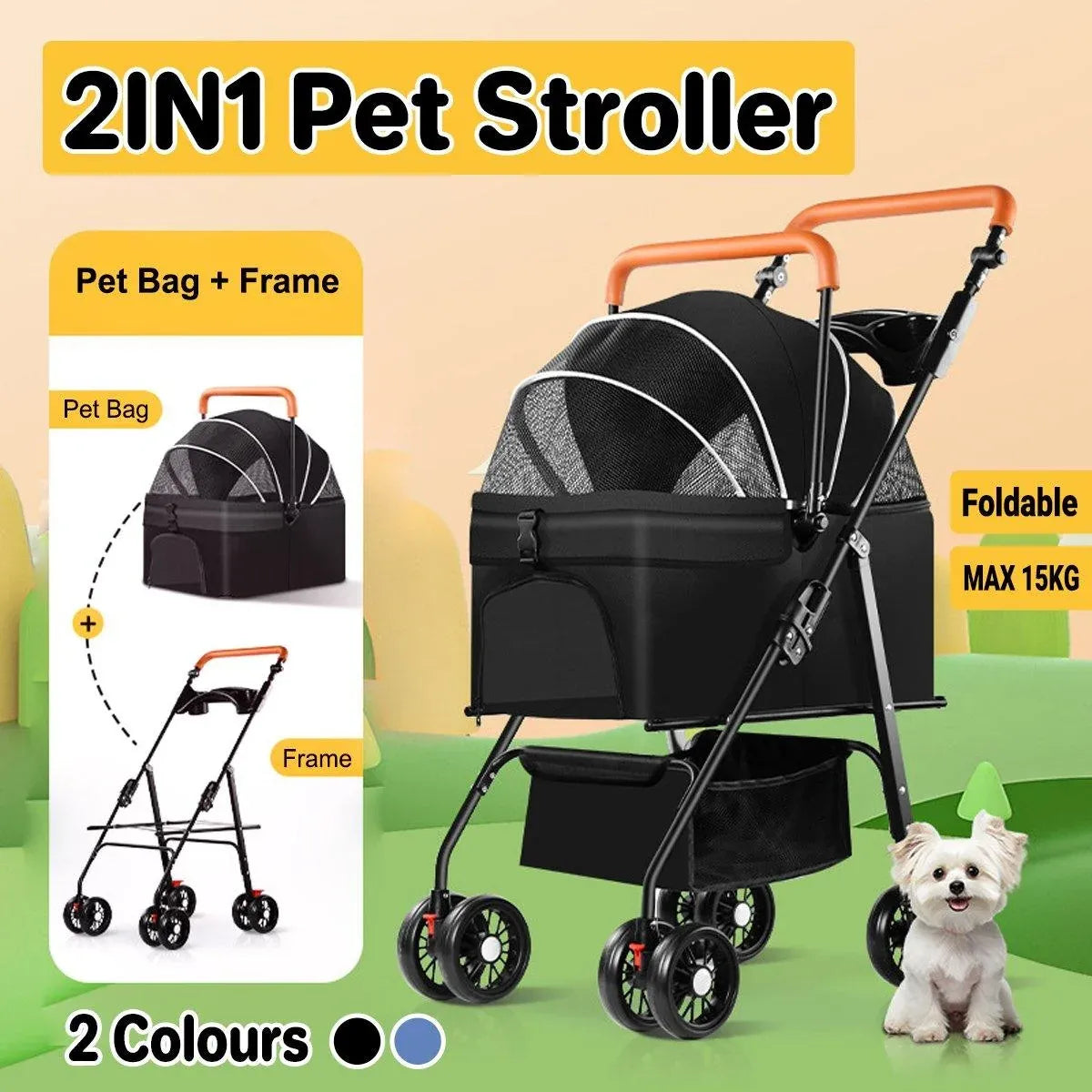 Pet Stroller with Detachable Carrier by dktraveldogs.com