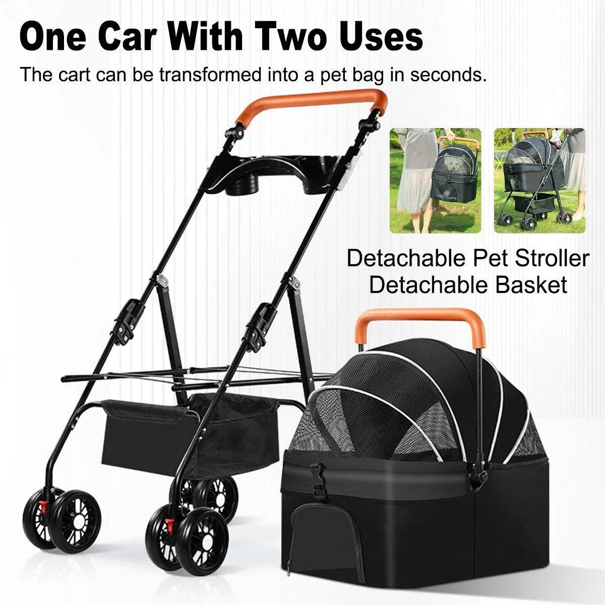 Pet Stroller with Detachable Carrier by dktraveldogs.com