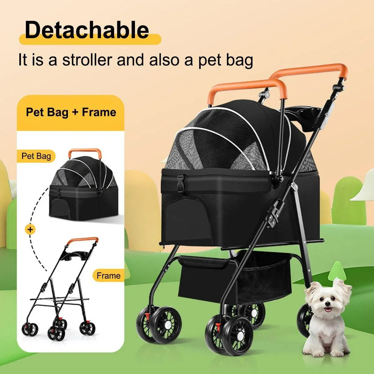 Pet Stroller with Detachable Carrier by dktraveldogs.com