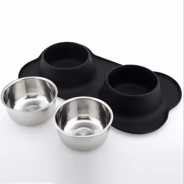 Double Pet Bowl - Black by dktraveldogs.com