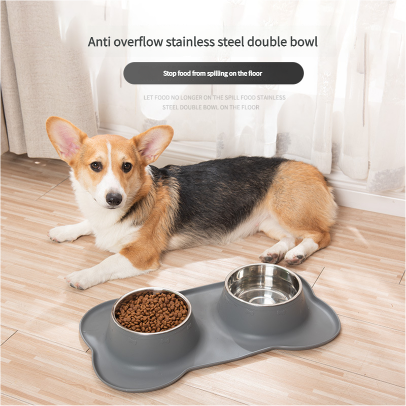 Double Pet Bowl - Grey by dktraveldogs.com