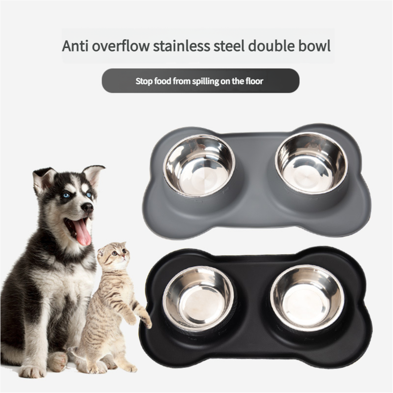 Double Pet Bowl - Grey by dktraveldogs.com