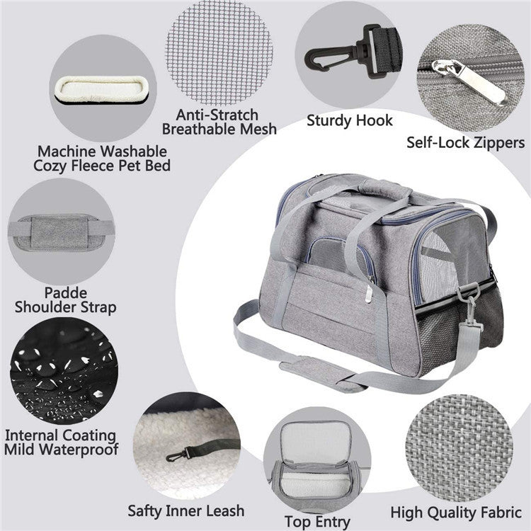 Soft-Sided Pet Carrier - Travel Bag for Cats & Small Dogs (44x25x28cm)