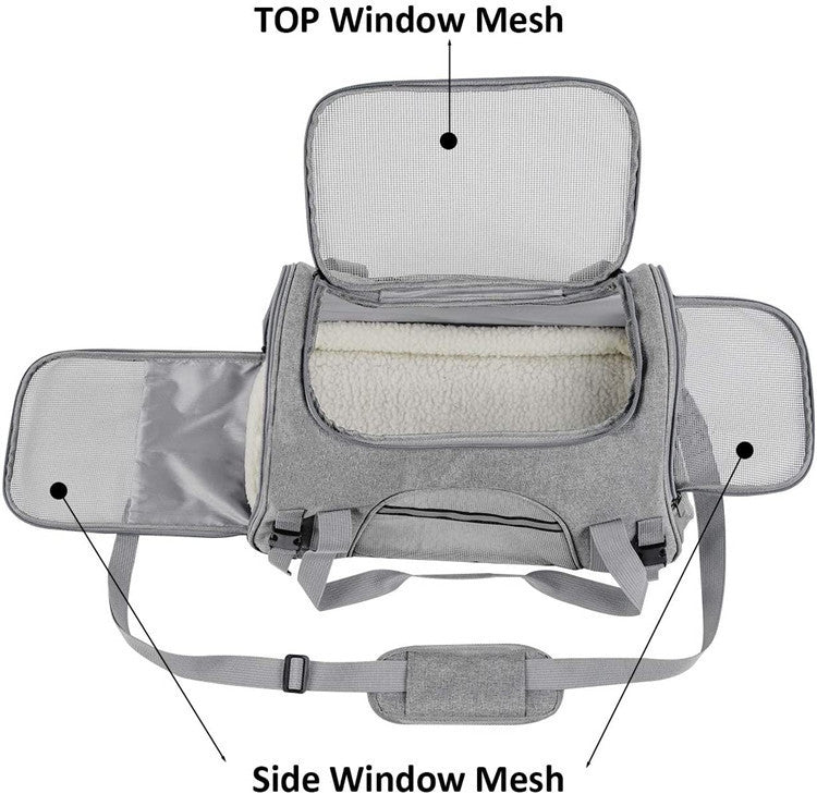 Soft-Sided Pet Carrier - Travel Bag for Cats & Small Dogs (44x25x28cm)