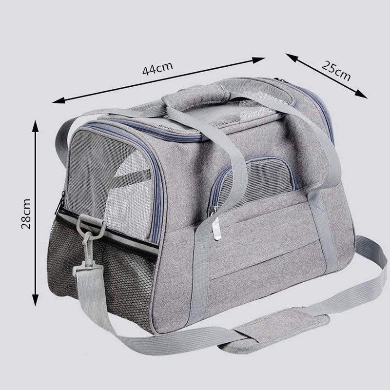 Soft-Sided Pet Carrier - Travel Bag for Cats & Small Dogs (44x25x28cm)