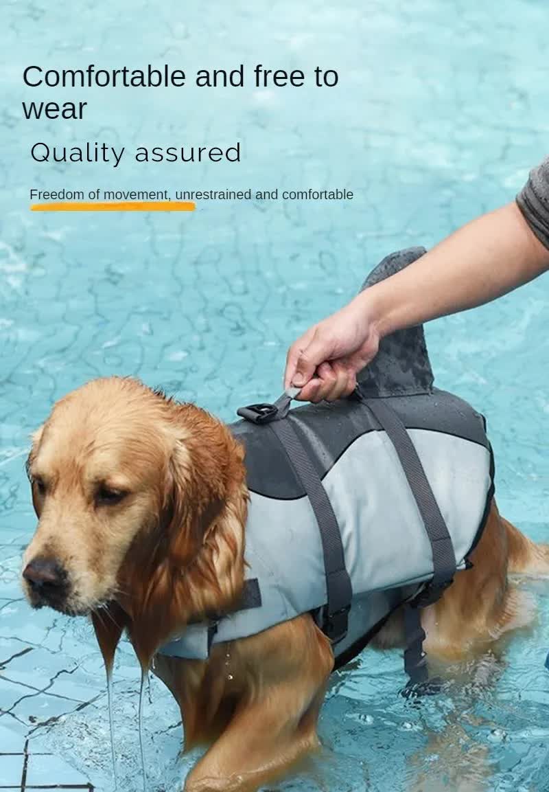 Dog Life Jacket Size S Grey - Swimming Safety Vest with Shark Fin