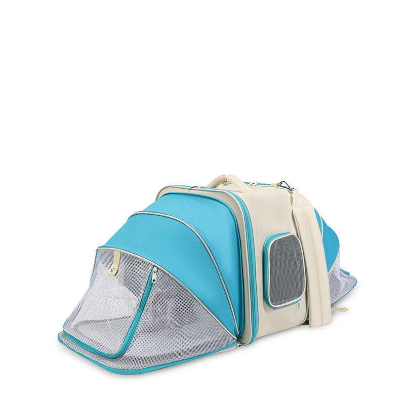 Expandable Pet Carrier Backpack - Breathable Mesh, Multiple Entrances (Blue)