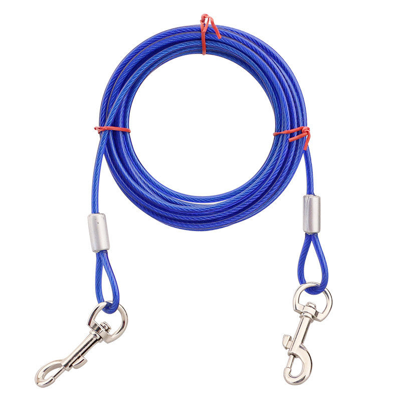 Heavy-Duty Steel Wire Dog Tie-Out Cable - Dual Swivel Hooks, 6mm x 5m (Blue)