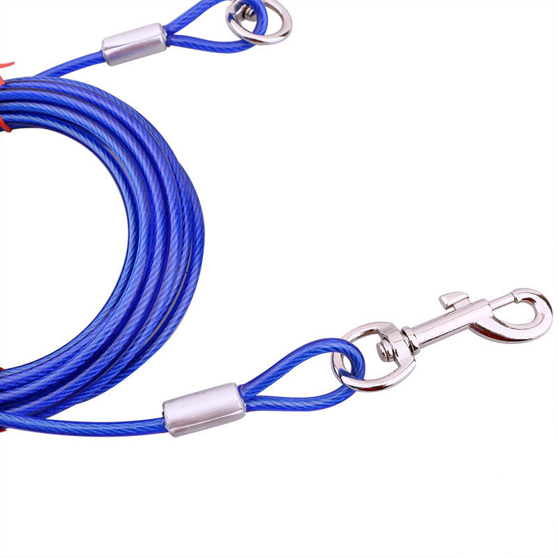 Heavy-Duty Steel Wire Dog Tie-Out Cable - Dual Swivel Hooks, 6mm x 5m (Blue)