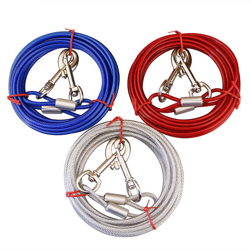 Heavy-Duty Steel Wire Dog Tie-Out Cable - Dual Swivel Hooks, 6mm x 5m (Blue)