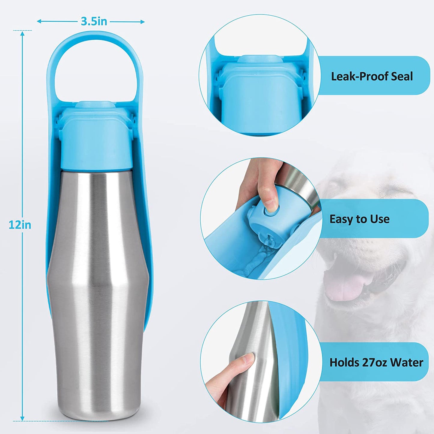 Travel Dog Water Bottle by dktraveldogs.com