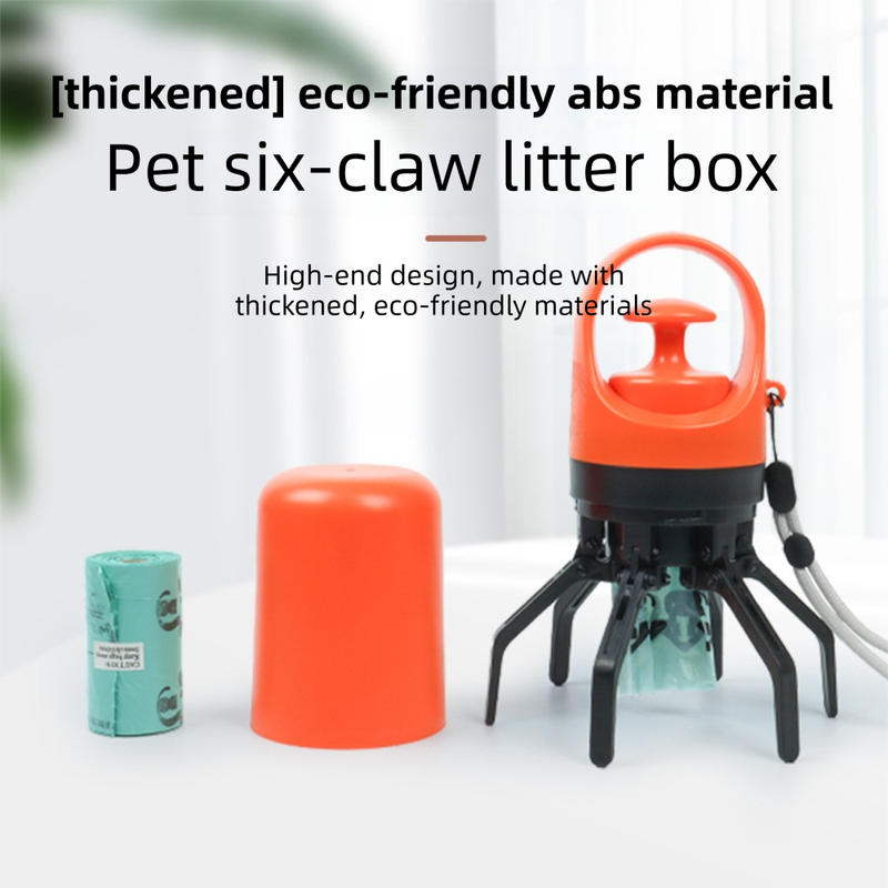 6-Claw Foldable Pet Pooper Scooper - Bag Dispenser Included (Blue)