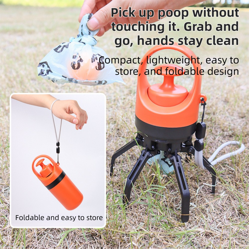 6-Claw Foldable Pet Pooper Scooper - Bag Dispenser Included (Blue)